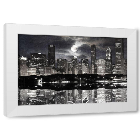 Full Moon Chicago 2 White Modern Wood Framed Art Print by Prime, Marcus