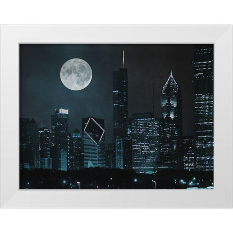 Moonlit Chicago White Modern Wood Framed Art Print by Prime, Marcus