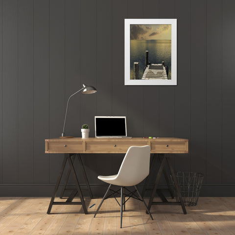 Sunset On The Dock White Modern Wood Framed Art Print by Prime, Marcus