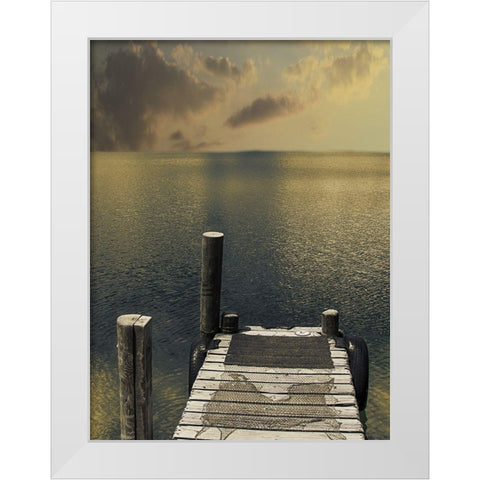 Sunset On The Dock White Modern Wood Framed Art Print by Prime, Marcus