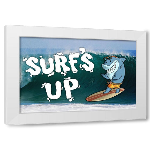 Surfs Up Shark White Modern Wood Framed Art Print by Prime, Marcus