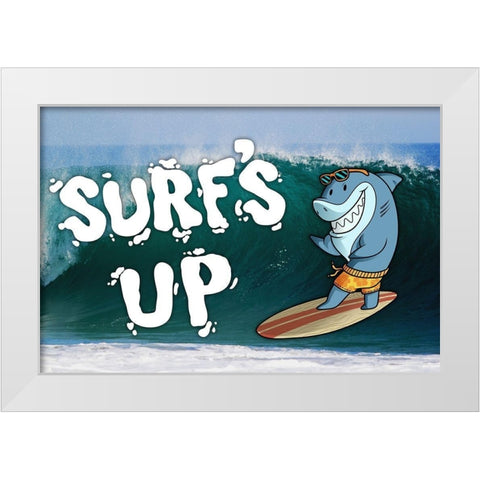 Surfs Up Shark White Modern Wood Framed Art Print by Prime, Marcus