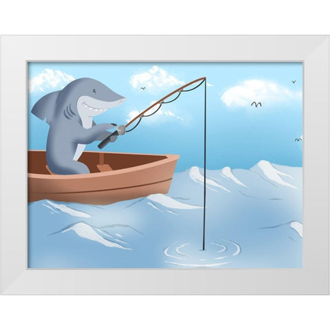 Gone Fishing White Modern Wood Framed Art Print by Prime, Marcus