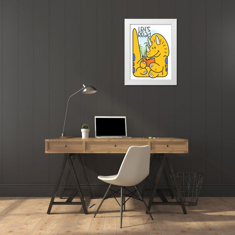 Dino Reading White Modern Wood Framed Art Print by Prime, Marcus