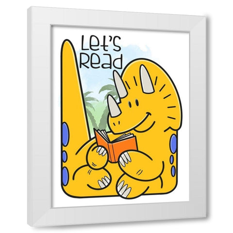 Dino Reading White Modern Wood Framed Art Print by Prime, Marcus