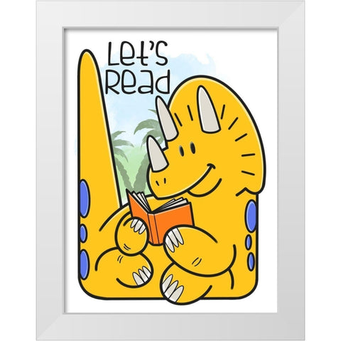 Dino Reading White Modern Wood Framed Art Print by Prime, Marcus