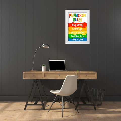 Playroom Rules White Modern Wood Framed Art Print by Prime, Marcus