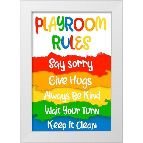 Playroom Rules White Modern Wood Framed Art Print by Prime, Marcus