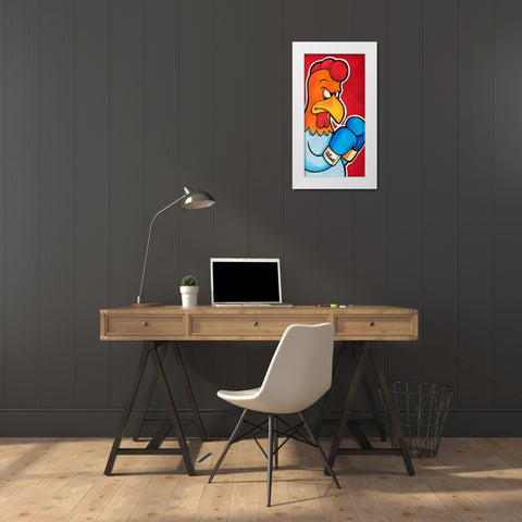 Rooster Battle 1 White Modern Wood Framed Art Print by Prime, Marcus