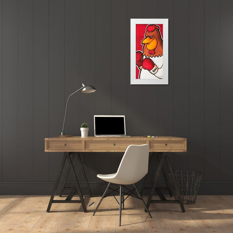 Rooster Battle 2 White Modern Wood Framed Art Print by Prime, Marcus