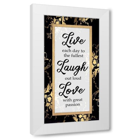 Golden Live Laugh Love White Modern Wood Framed Art Print by Prime, Marcus