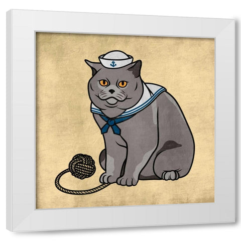 Sailor Cat White Modern Wood Framed Art Print by Prime, Marcus