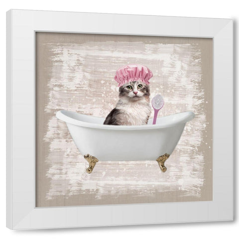 Kitty Baths 1 White Modern Wood Framed Art Print by Prime, Marcus