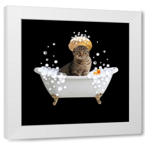 Fun Kitty Bath 4 White Modern Wood Framed Art Print by Prime, Marcus