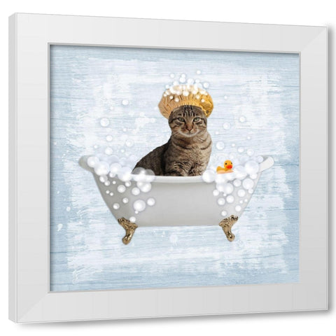 Fun Kitty Bath 2 White Modern Wood Framed Art Print by Prime, Marcus