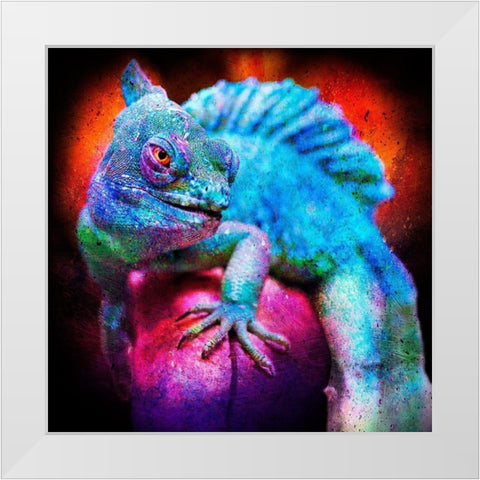 Party Gecko White Modern Wood Framed Art Print by Prime, Marcus