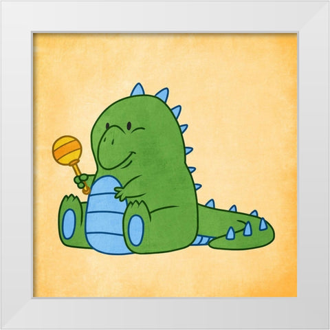 Playful Dino White Modern Wood Framed Art Print by Prime, Marcus