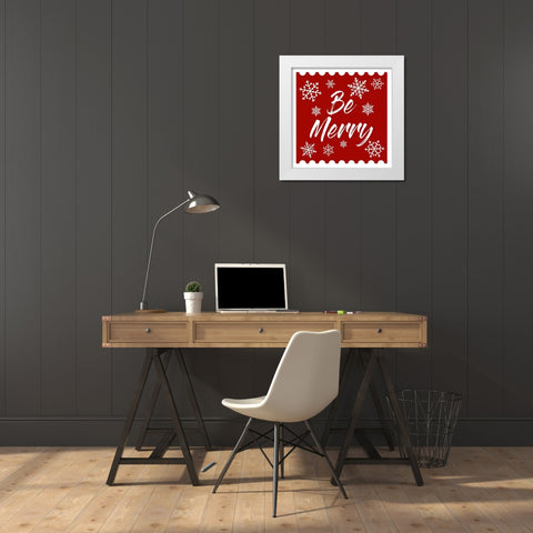 Be Merry Stamp White Modern Wood Framed Art Print by Prime, Marcus
