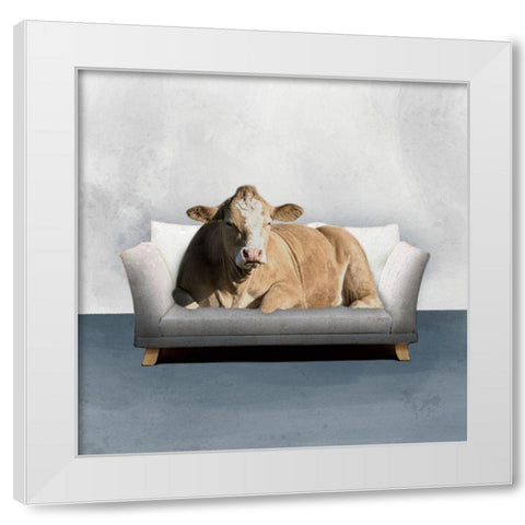 Lounge Cow White Modern Wood Framed Art Print by Prime, Marcus