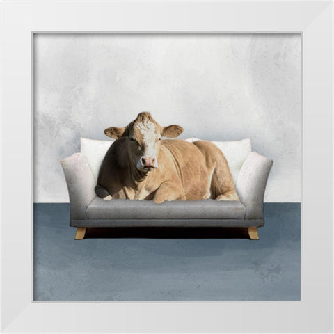 Lounge Cow White Modern Wood Framed Art Print by Prime, Marcus