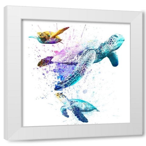Splashing Turtles 2 White Modern Wood Framed Art Print by Prime, Marcus