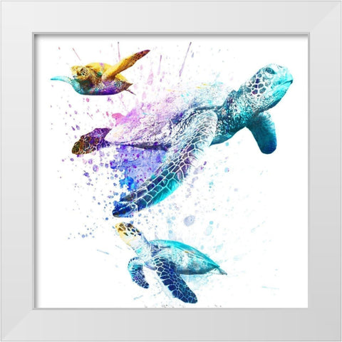 Splashing Turtles 2 White Modern Wood Framed Art Print by Prime, Marcus