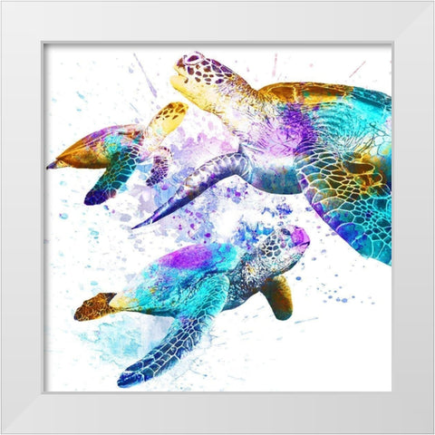 Splashing Turtles 2 White Modern Wood Framed Art Print by Prime, Marcus