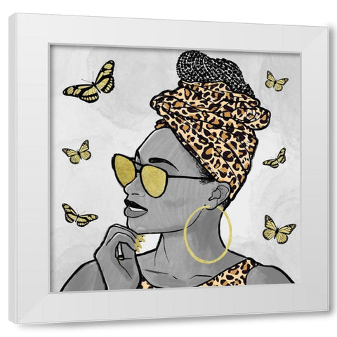 Leopard And Butterfly Fashion White Modern Wood Framed Art Print by Prime, Marcus