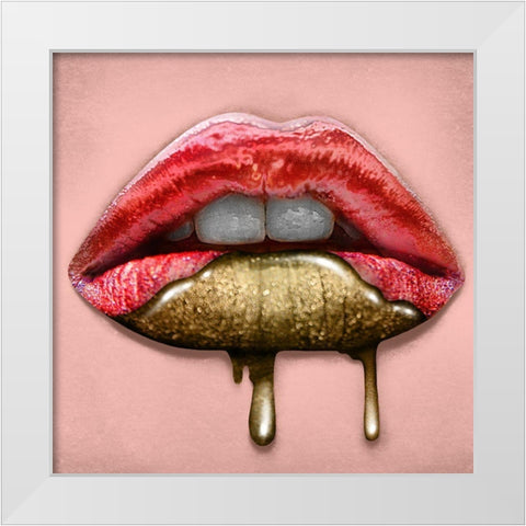 Gold Dipped Lips White Modern Wood Framed Art Print by Prime, Marcus