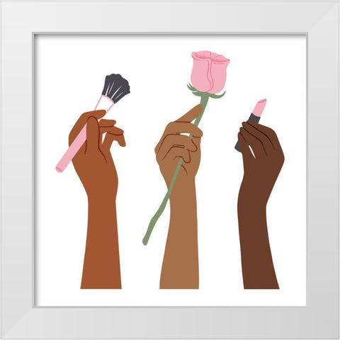Makeup Hands White Modern Wood Framed Art Print by Prime, Marcus