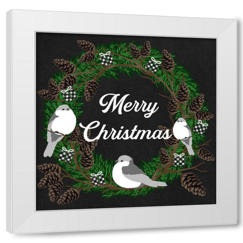 Merry Christmas Birds White Modern Wood Framed Art Print by Prime, Marcus