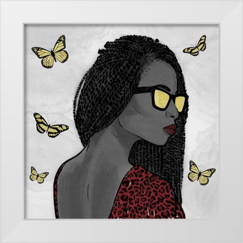 Crimson Leopard And Butterfly Fashion 2 White Modern Wood Framed Art Print by Prime, Marcus