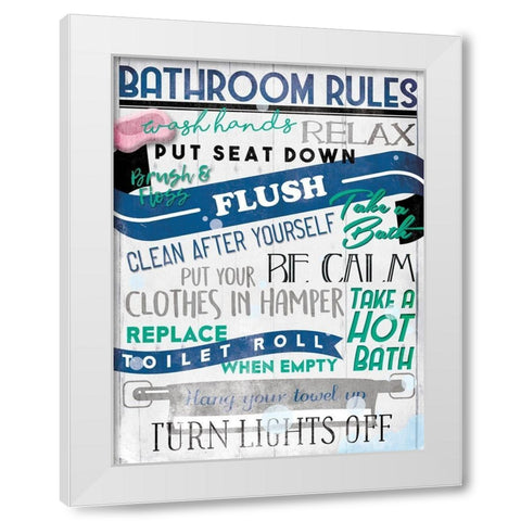 Bathroom Rules White Modern Wood Framed Art Print by Villa, Mlli