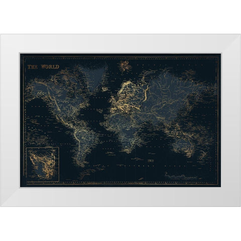 Golden Blue World White Modern Wood Framed Art Print by Villa, Mlli