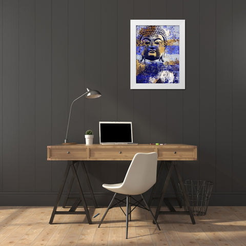 Blue Gold Prayer White Modern Wood Framed Art Print by Villa, Milli