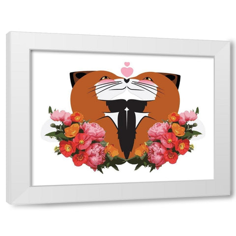 Fox Hug Flowers White Modern Wood Framed Art Print by Villa, Mlli