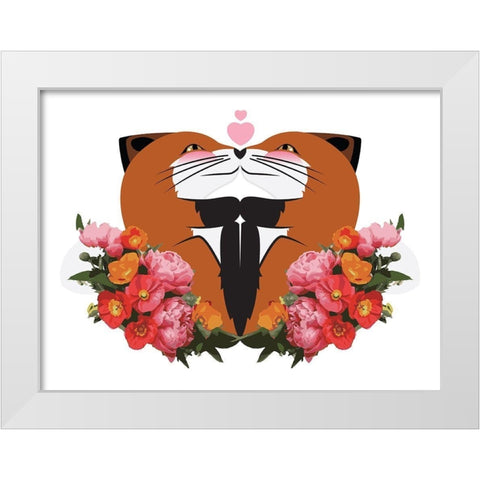 Fox Hug Flowers White Modern Wood Framed Art Print by Villa, Mlli