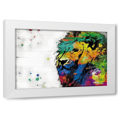 Rainbow Lion White Modern Wood Framed Art Print by Villa, Mlli