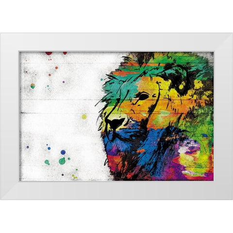 Rainbow Lion White Modern Wood Framed Art Print by Villa, Mlli