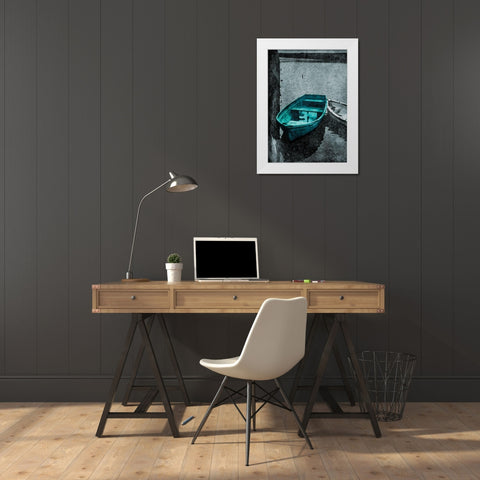Boat In The Grey White Modern Wood Framed Art Print by Villa, Milli