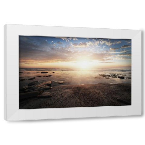 Walk On The Beach White Modern Wood Framed Art Print by Villa, Mlli