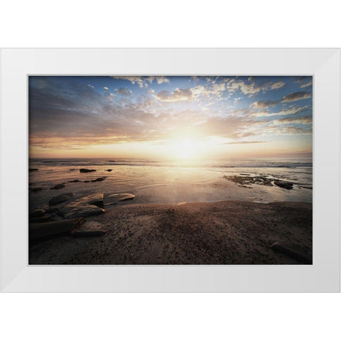 Walk On The Beach White Modern Wood Framed Art Print by Villa, Mlli