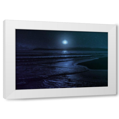 Beach Moon White Modern Wood Framed Art Print by Villa, Milli