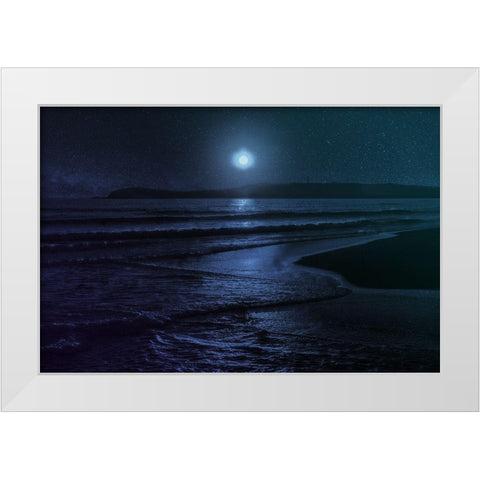 Beach Moon White Modern Wood Framed Art Print by Villa, Milli
