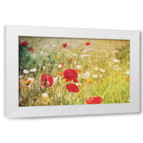 Flowers On The Hill White Modern Wood Framed Art Print by Villa, Mlli