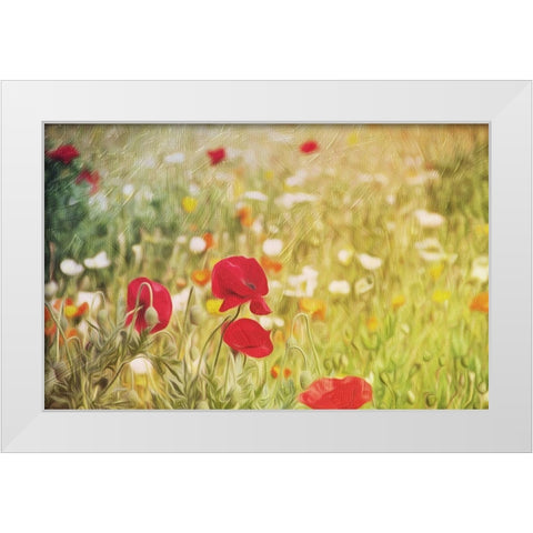 Flowers On The Hill White Modern Wood Framed Art Print by Villa, Mlli
