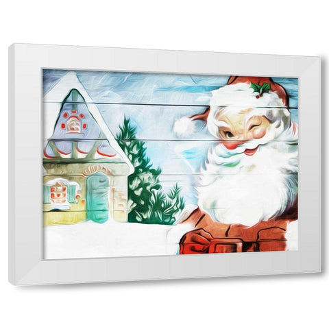 Winking Santa Painted White Modern Wood Framed Art Print by Villa, Mlli