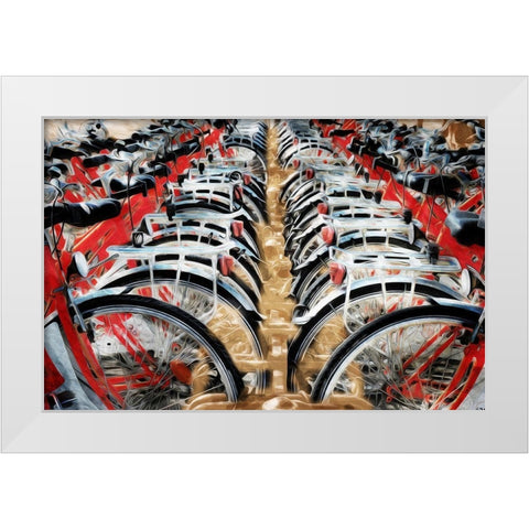 Red Bikes White Modern Wood Framed Art Print by Villa, Mlli