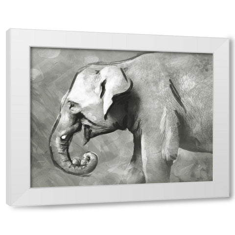 Charcoal Elephant White Modern Wood Framed Art Print by Villa, Mlli