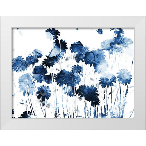 Blue Hues Flowers White Modern Wood Framed Art Print by Villa, Mlli